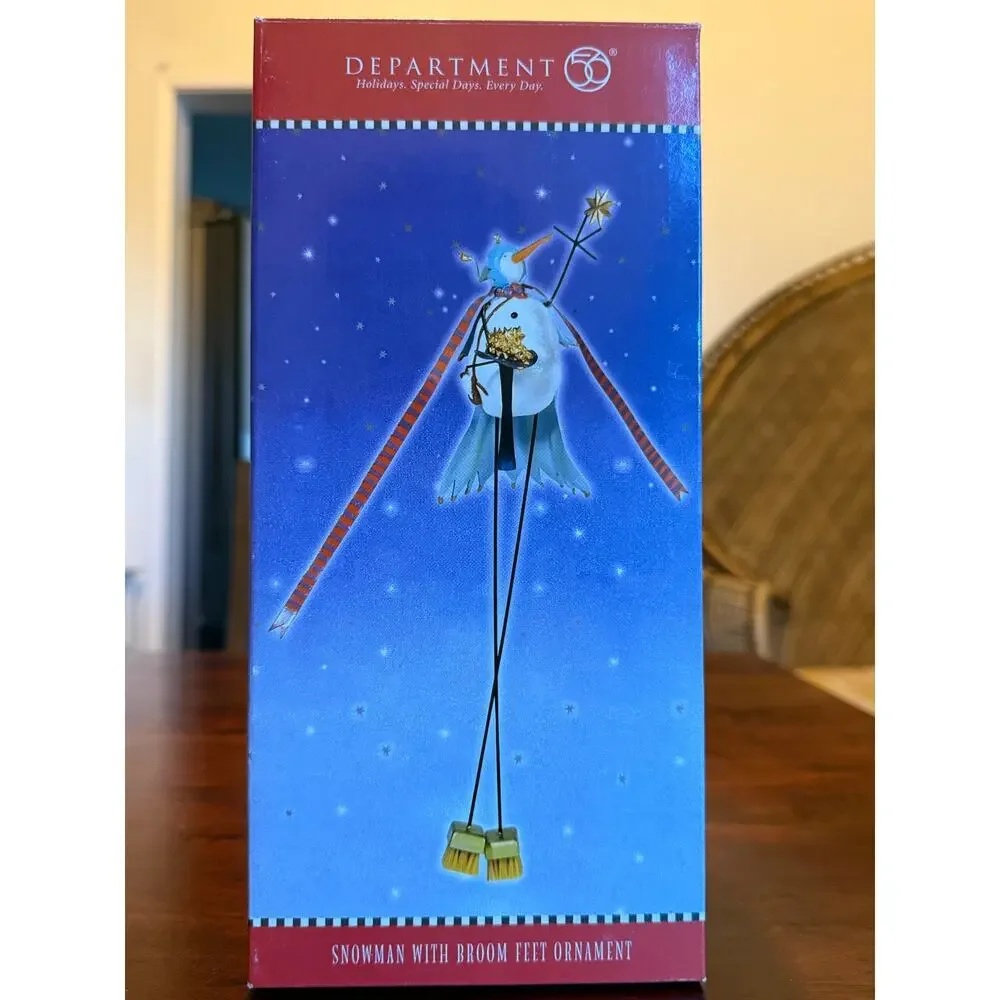Department 56 Christmas Snowman with broom feet ornament in box